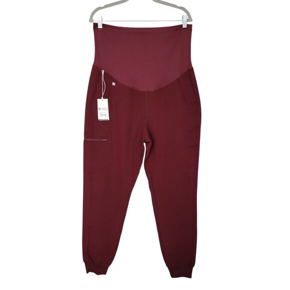 Figs Zamora High Wasited Maternity Jogger Scrub Pants Womens Sz M Burgundy NWT - Picture 1 of 6